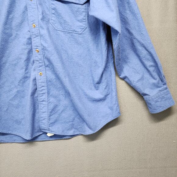 Lands End Chamois Flannel Shirt Mens XL Blue 100% Cotton Pocket Made in USA - Picture 12 of 14
